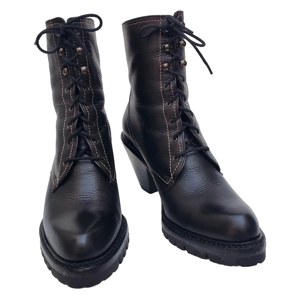 VIA SPIGA Negro Cuero Gótico Boho Suela Combate Botines Tacones Talla 6.5 BRASIL Foto 3 de 4