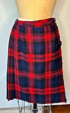 VTG 60'S RED BLUE WOOL CLAN MACLACHLAN TARTAN PLAID CHECK PLEATED BUCKLE SKIRT S