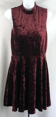 City studio sleeveless mock neck dress 11 Red velour fit & flare Gothic Fairy