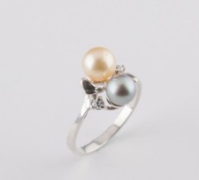 Cream Gray Pearl with Accent CZ .925 Sterling Silver Ring Size 7