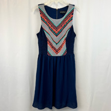 My Michelle Womens A Line Dress Blue Chevron Scoop Neck Sleeveless Juniors 3