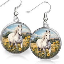 Pendientes de regalo para amante del caballo estampado artístico acuarela semental equino caballo