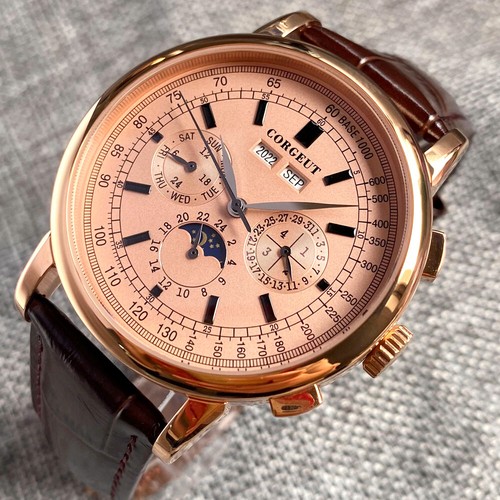 Corgeut 42mm Rose Gold Automatic Mens Watch Week Date Month Year Day/Night - Picture 34 of 38