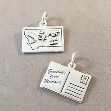 .925 Sterling Silver GREETINGS FROM MONTANA POSTCARD CHARM Map 925 PC-MT