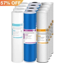 3-Stage 20"x4.5" PP GAC CTO Carbon Block Water Filter Whole House Cartridges Set