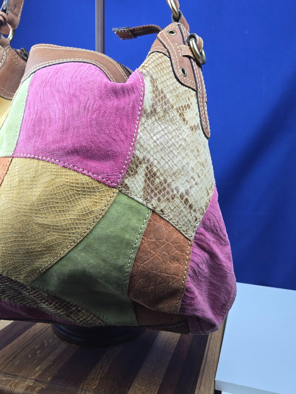 Fossil suede leather patchwork shoulder bag handb… - image 10