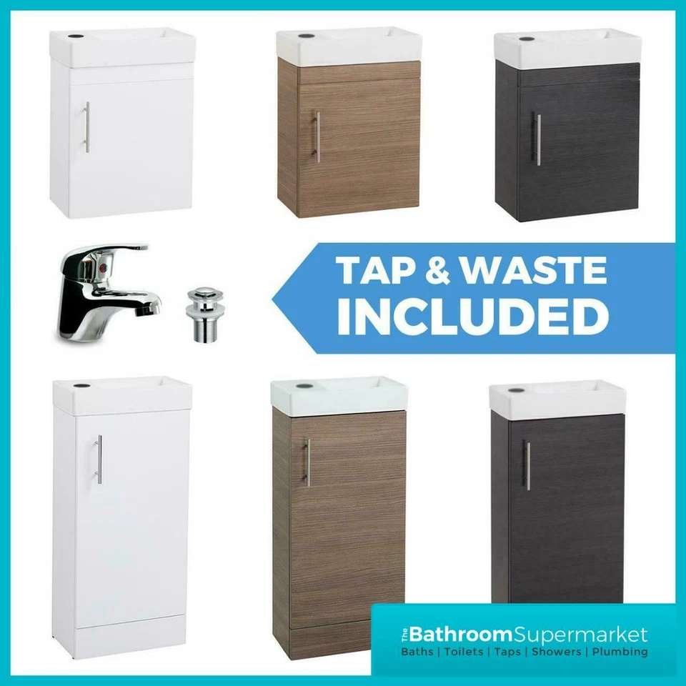 Compact Bathroom Vanity Unit & Basin Sink Cloakroom Floor & Wall Units With Tap