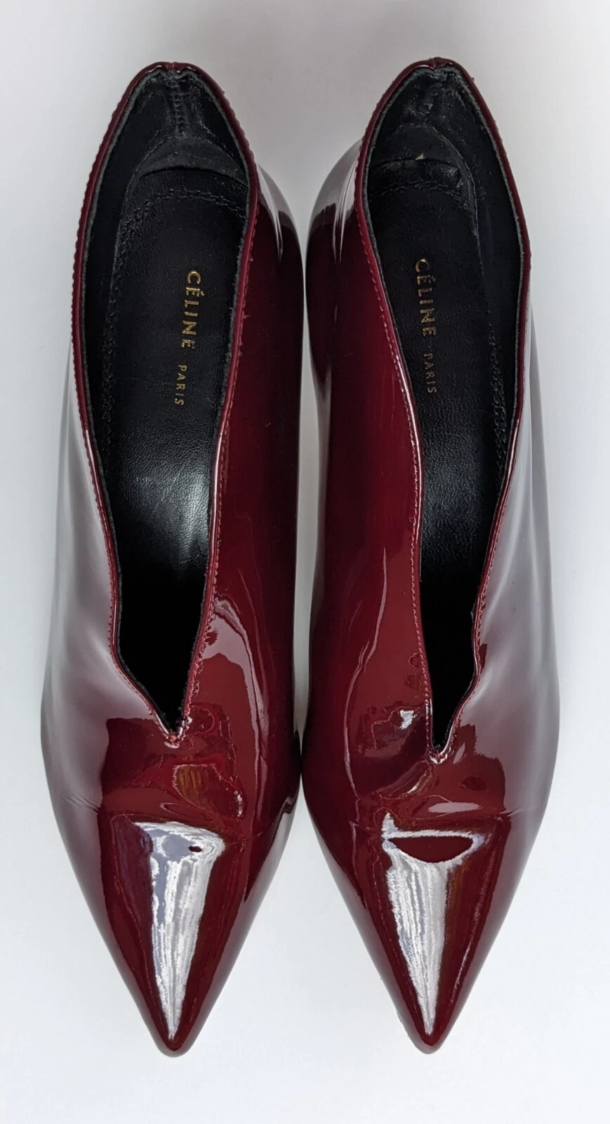 CELINE Paris décolleté donna scollo a V rosso pelle lucida taglia 36 EU 6 US