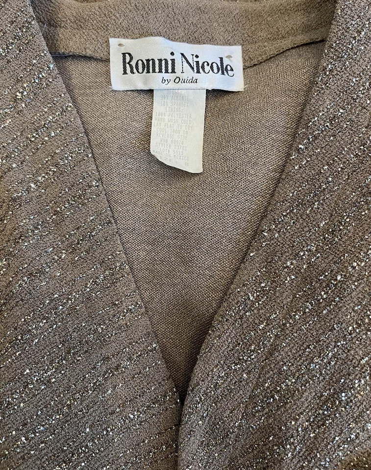 Ronni Nicole 2PC Womens Sz 8 Dress/Gown Semi Formal V Neck Taupe/Tan w/Jacket - Image 3 of 4