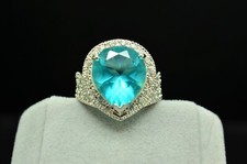 925 Sterling Silver Teardrop London Blue CZ Ring Band w/ Clear CZ accents Size 7