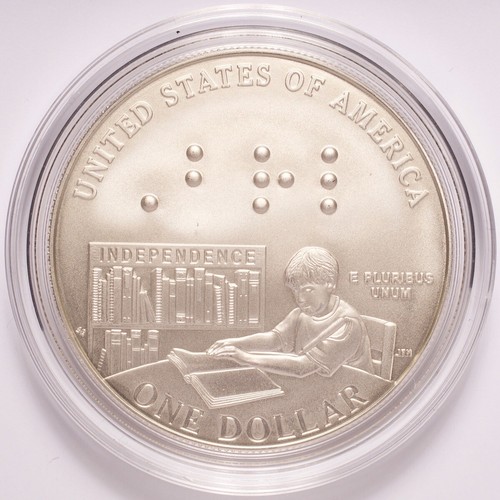 2009 Louis Braille Bicentennial Silver Dollar BU - Picture 3 of 3
