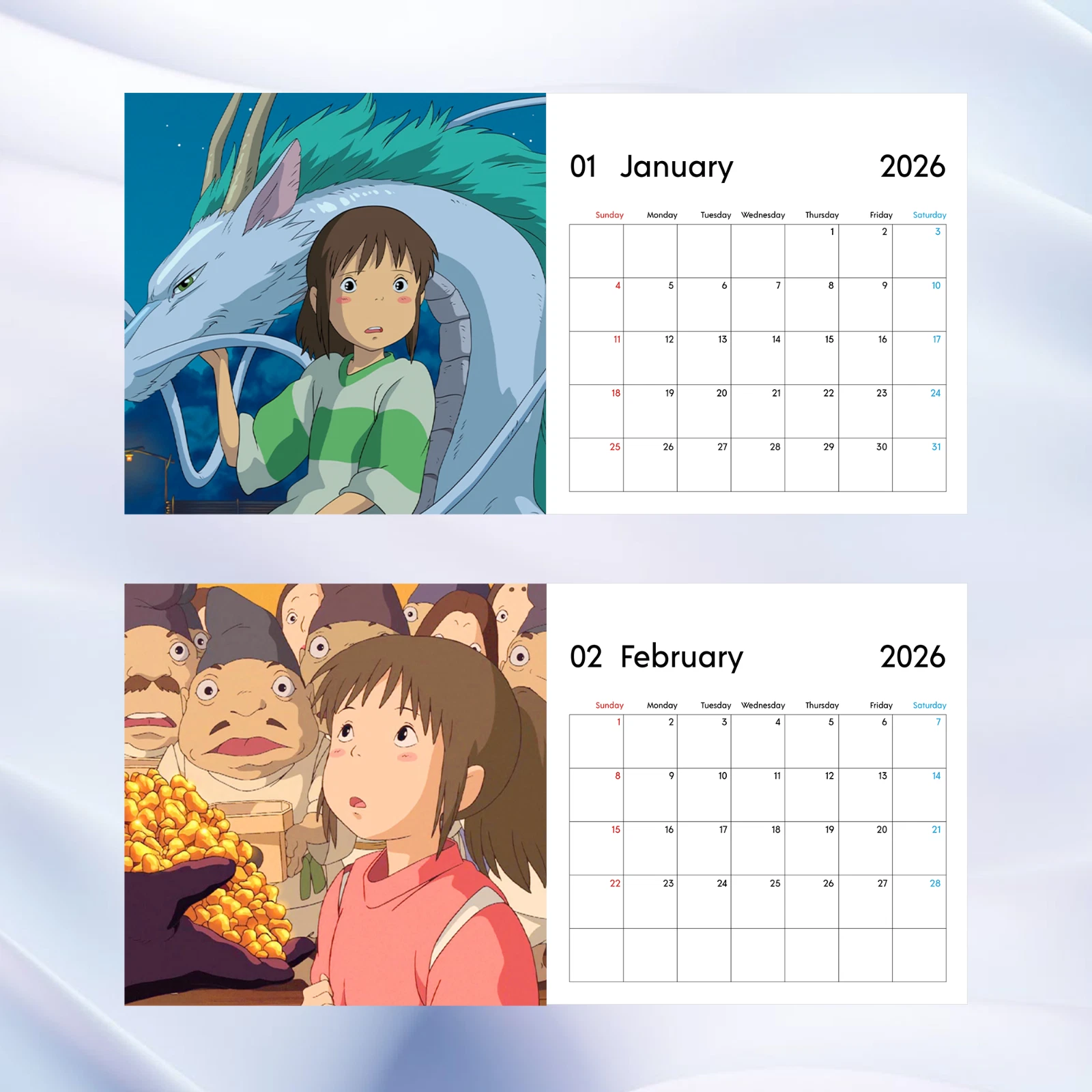 Spirited Away 2026 Calendar Studio Ghibli Anime Vertical Wall Calendar