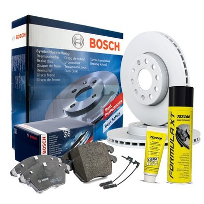 BOSCH Bremsensatz + Ceratec + Bremsenreiniger WK BMW 5er E60 HINTEN Ø345mm