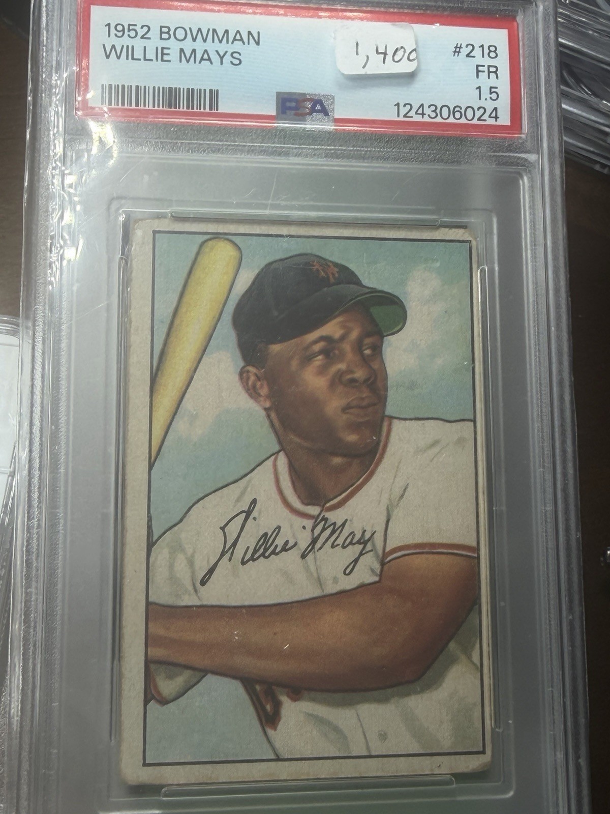 1952 BOWMAN #218 WILLIE MAYS (HOF) 2nd YEAR CARD - NEW YORK GIANTS PSA 1.5 FR