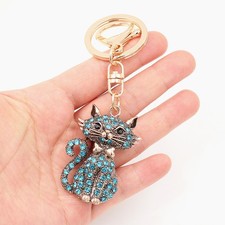 Womens Crystal Rhinestone Cat Pendant Key Chain Purse Bag Handbag Keyring Gift