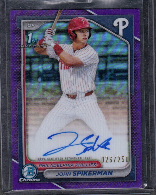 2024 Bowman Draft #CPA-JSP John Spikerman Chrome Pros Auto Purple Ref #/250