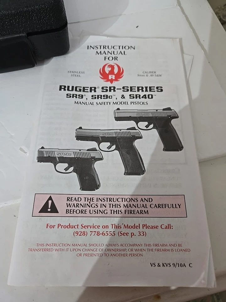 Ruger SR40 Factory OEM Hard Plastic Pistol Case + Lock & Key- Instruction Manuel - Image 4 of 4