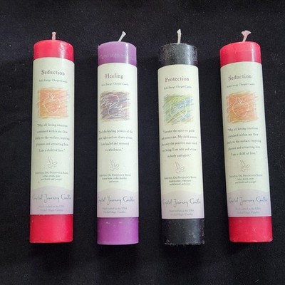 NEW *4* Crystal Journey Herbal Magic Reiki Charged Candles Handmade 7'' Pillars