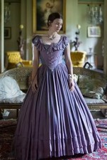 Lilac Purple Fluffy Victorian Wedding Dress 19th Century Duchess Bridal Gowns