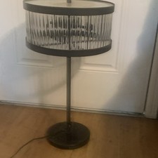 Black Metal Table Lamp w/ Ribbed Clear Glass Drum Shade, E12 UL 40104