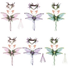 Girls Iridescent Fairy Set Birthday 3/4Pcs Fairy Costumes Set Performance Rave