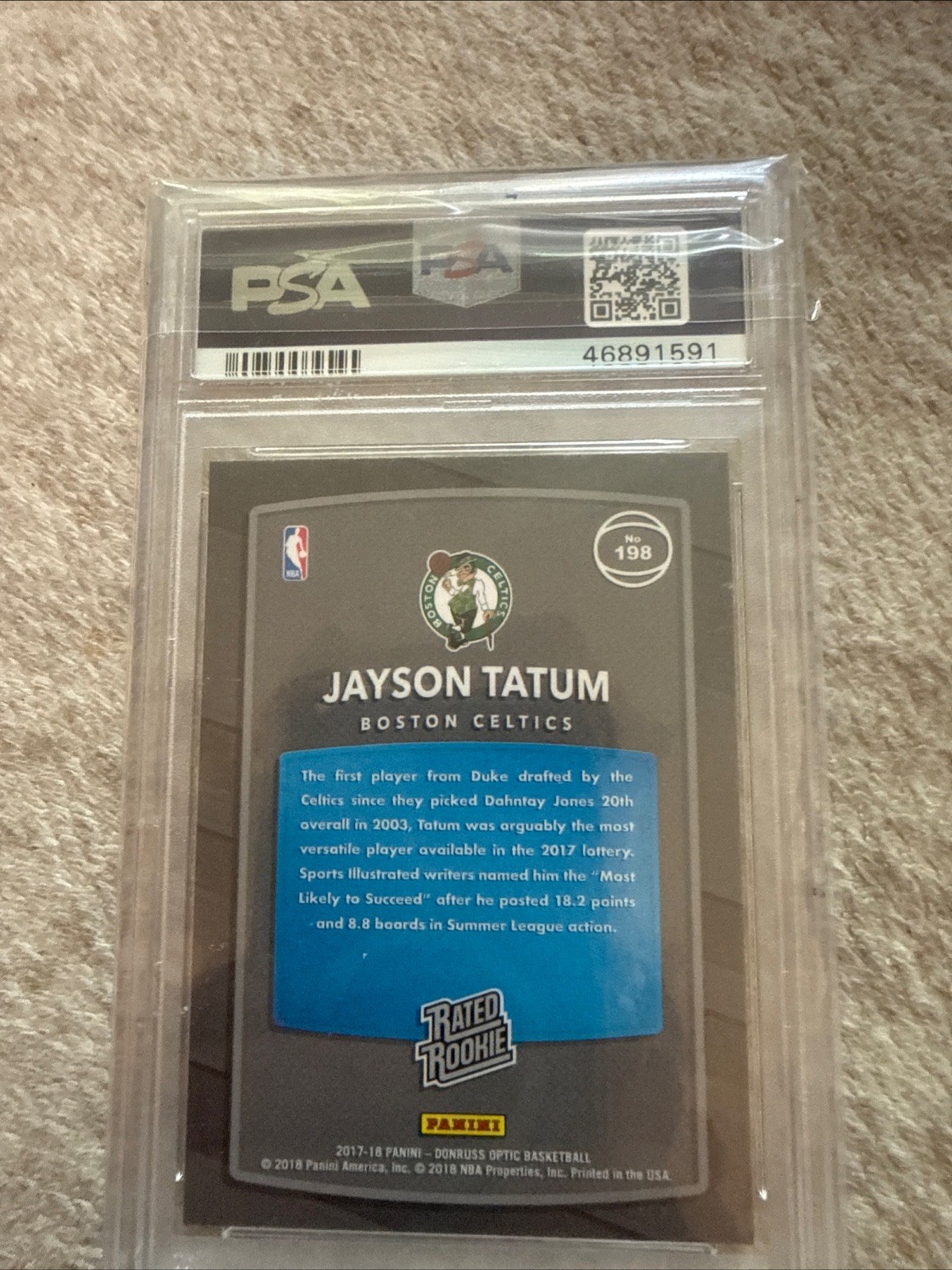 2017-18 Panini Donruss Optic - Rated Rookie Jayson Tatum #198 (RC) view 2