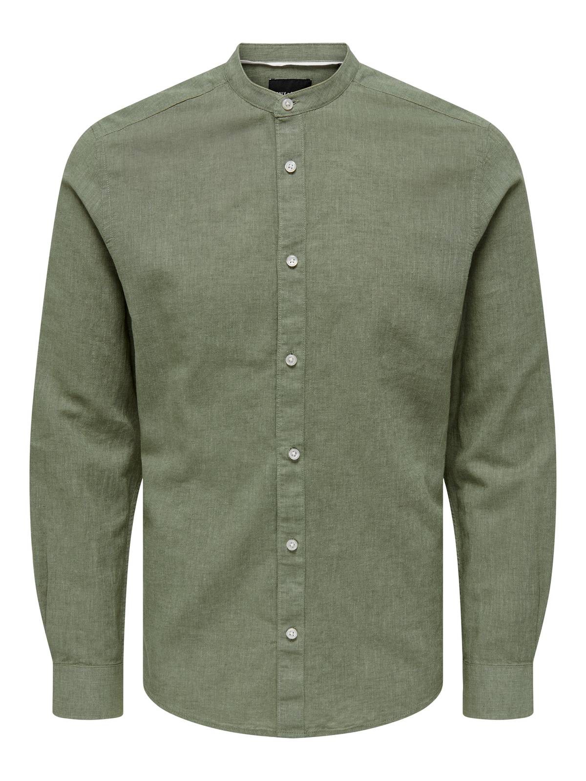 Only - Sons Caiden Shirt Solid Linen Koreanisch Grn - Gre L Herrenbekleidung 10390₽