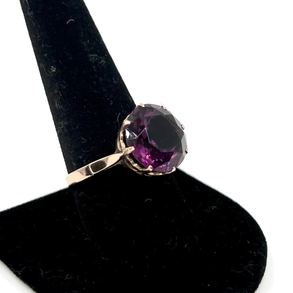 10k Rose Gold Big Round Simulated Amethyst Cocktail Ring Sz 9.5 (2301583-14) - Image 3 of 4