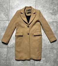 Zara Italian Manteco Wool Blend Button Pea Coat Pockets Blogger Camel Tan XS