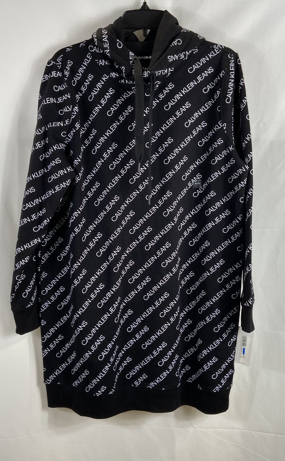 's Black All Over Logo Print Pullover Hoodie Sz Xl