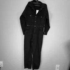 MWT Miou Muse Black Jean Jumpsuit 100% Cotton Women's Size Small Casual Comfort