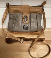 I Medici Firenze Gray Leather Small Crossbody Purse Handbag Turn Button Italy