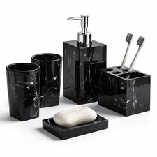 5 Piece Bathroom Accessories Set, Marble Resin Vanity Ink Black