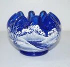Fenton Cobalt Blue Rose Bowl Handpainted Winter Scene Signed S Hart