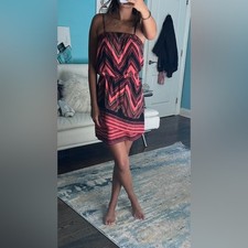 Express Navy Blue Coral Pink Strapless Tube Vacation Beach Print Dress 2 (A3)