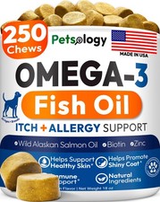 Omega 3 for Dogs - 250 Fish Oil Chews Dog Shedding, 250 Chews,