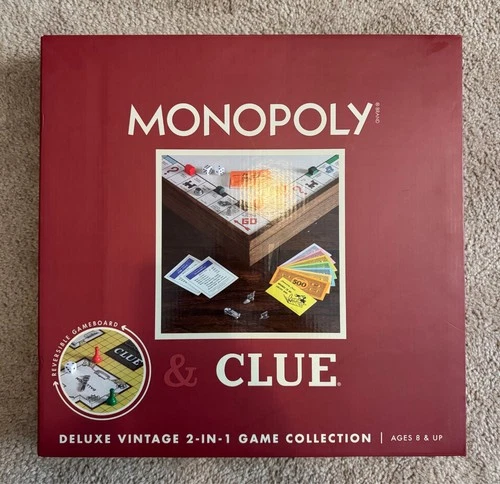 Monopoly & Clue Deluxe Vintage 2-in-1 Game Collection Sealed Hasbro Retro Board