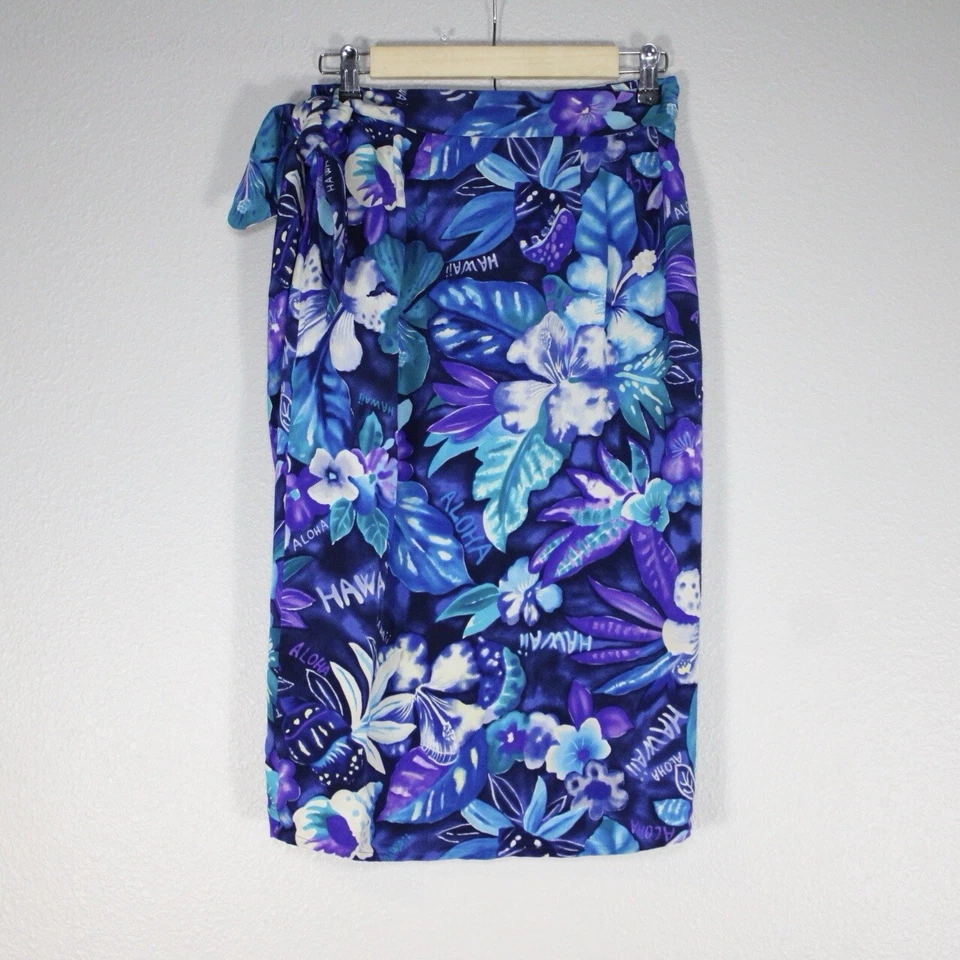 Falda de Colección Dana Buchman Seda Verdadera Envolvente Talla 4 Hawaiana Tropical Tiki Resort Foto 3 de 4