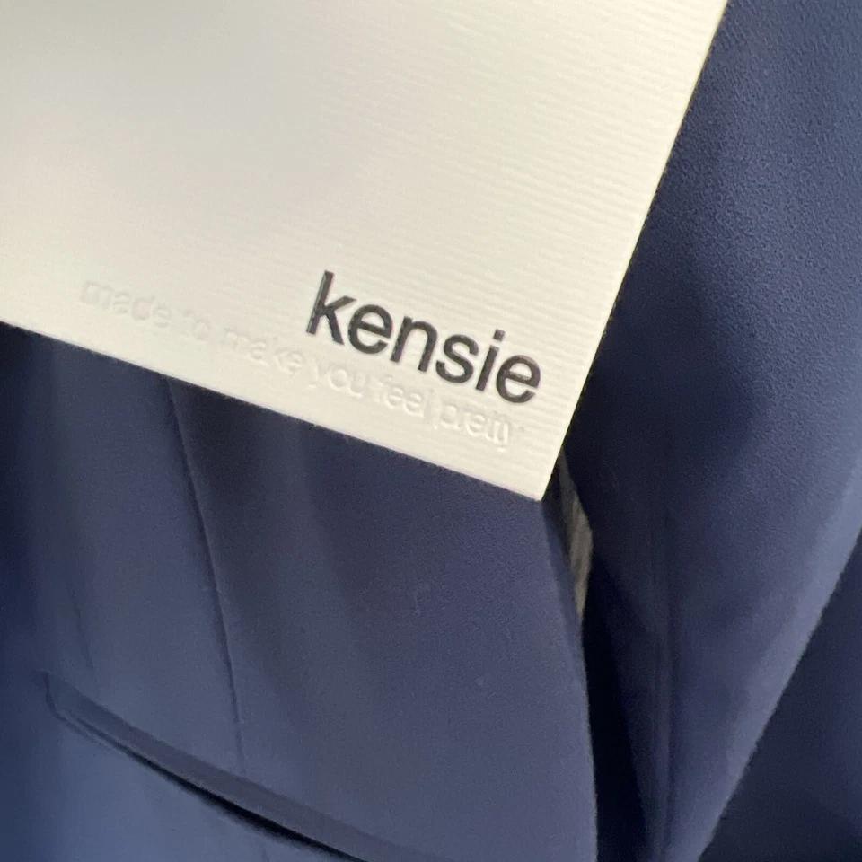 Chaqueta Blazer KENSIE Azul Marino Un Botón Forro Floral Puños Enrollables Talla XL Foto 4 de 4