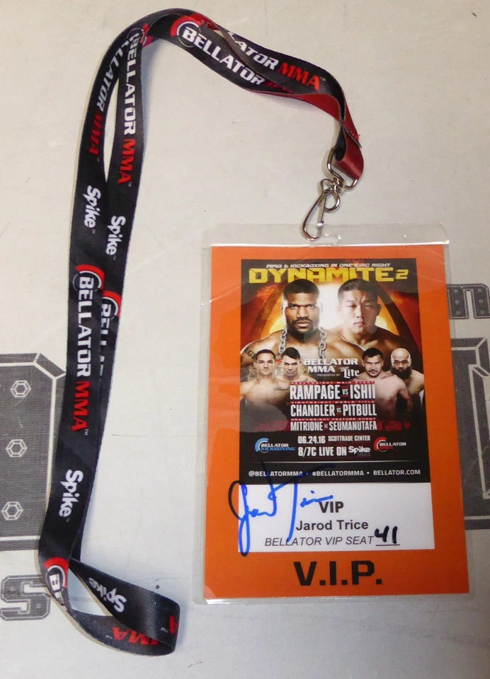 Jarod Trice Signed Personal Bellator Dynamite 2 Fight Used Worn VIP Pass PSA/DNA - Image 2 of 4