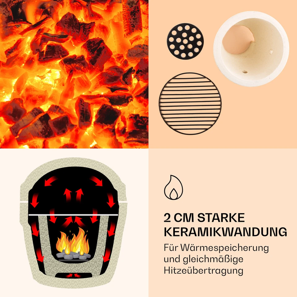 Premium Keramikgrill 11" Profi BBQ Smoker Kamado Holzkohle Standgrill Ofen rot - Bild 4 von 4