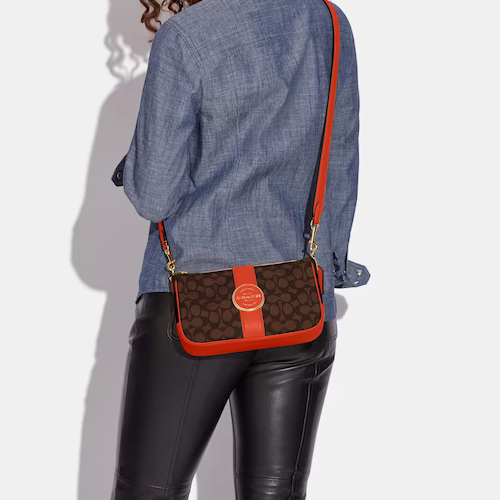 Coach Brown/Mango Signature Jacquard Lonnie Shoulder Bag/Xbody