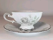 Vintage Mitterteich CUP and SAUCER SET Mystic Rose Footed Bavaria Germany 