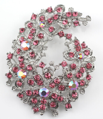 Pink Austrian Rhinestone Crystal Dazzling Bridal Wedding Brooch Pin PN 31344