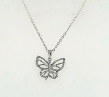 925 Sterling Silver Butterfly necklace with cubic zirconia stones 16' chain