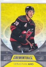 2021/22 CREDENTIALS..SEBASTIAN AHO..YELLOW../299..# 38..HURRICANES.COMBINED SHIP