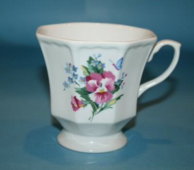 Hallmark Coffee Mug Tea Flowers Floral Cup Pink Blue Butterfly Octagon Shape