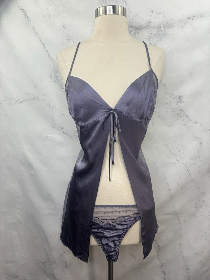 De Colección Años 90 Victorias Secret Y2k Seda M Lencería Babydoll Vestido Sin Mangas Conjunto Corte Alto Foto 3 de 4