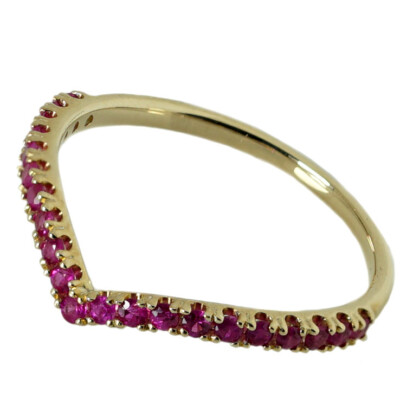 T21 Genuine 9K,14K or 18K Gold Natural Ruby Arrow Half-eternity Wish-bone Ring