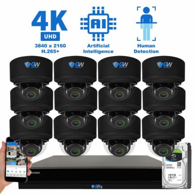16CH NVR (12) 4K Microphone 2.8-12mm Varifocal IP Dome Security Camera System